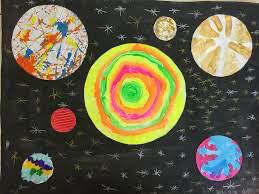 Planètes peintes sur fond noir étoilé, projet mêlant arts et sciences